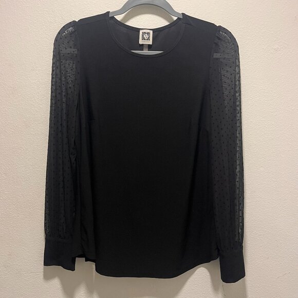 Anne Klein Black Women's Top Size Medium Lace-Sleeve Blouse - Picture 1 of 8